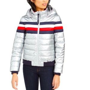 TOMMY HILFIGER • Women’s Tri-Color Striped Puffer Jacket